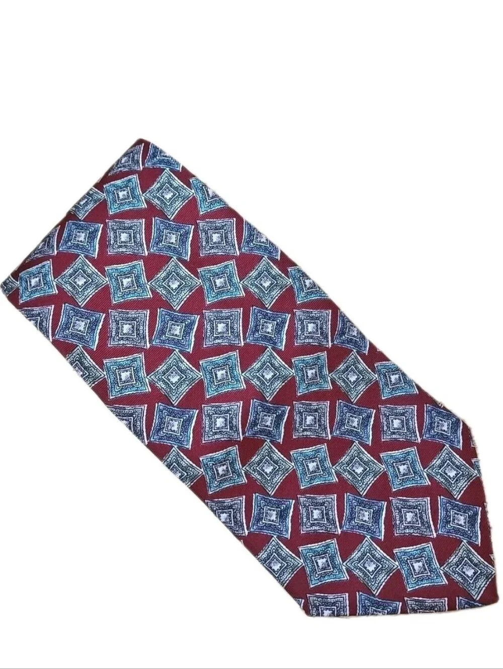 Vtg USA Christian Dior Monsieur Vintage Italian Silk Neck Tie Red Geo Diamond